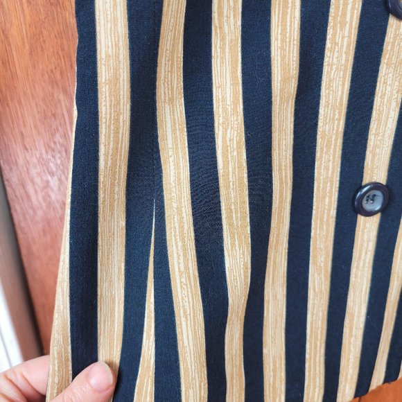Vintage 90s Navy & "Wood" Striped Short Sleeve Blazer - Picture 5 of 6